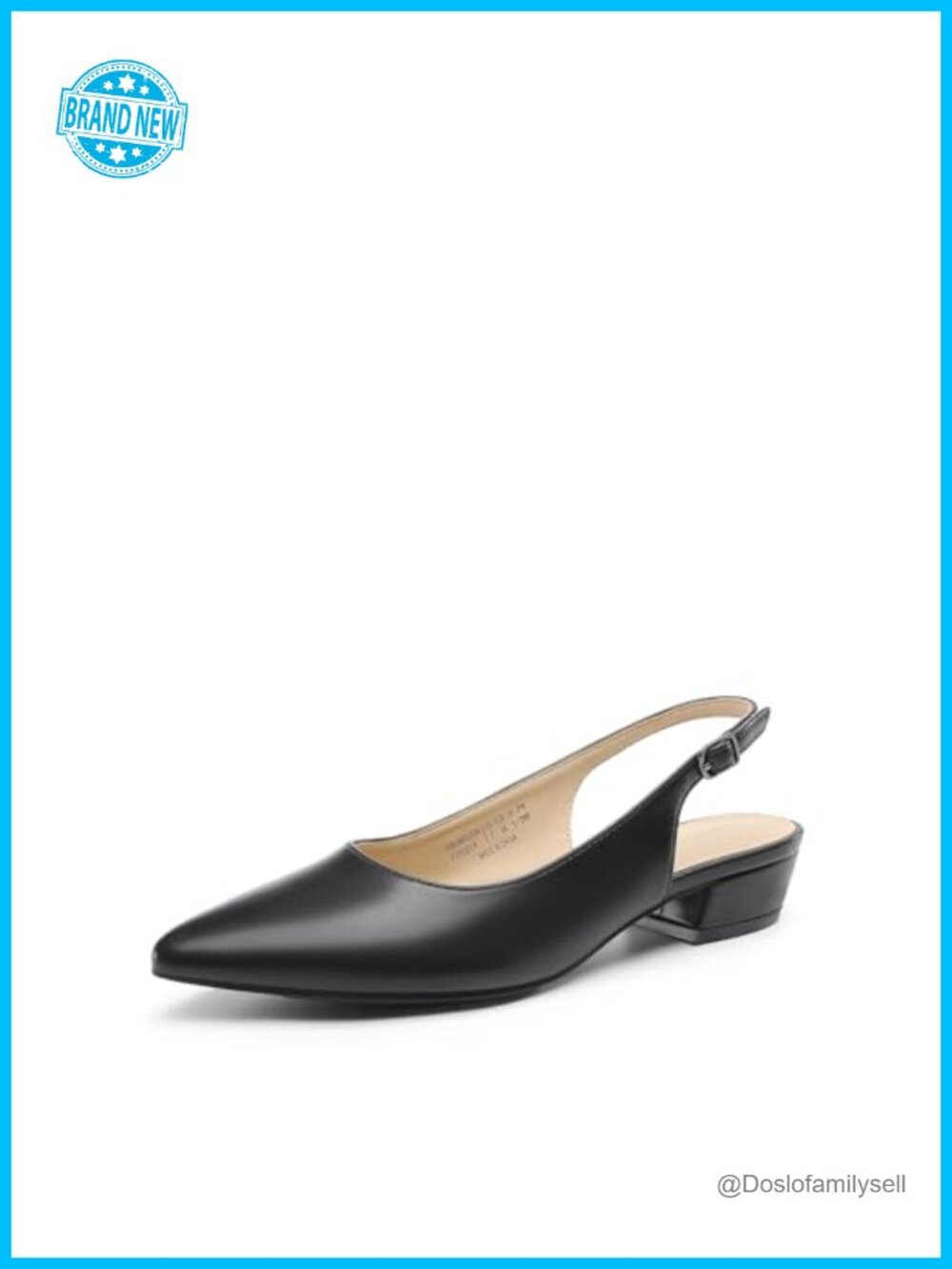 Women's Slingback Low Block Heel Pointed Toe Pumps Faux Leather